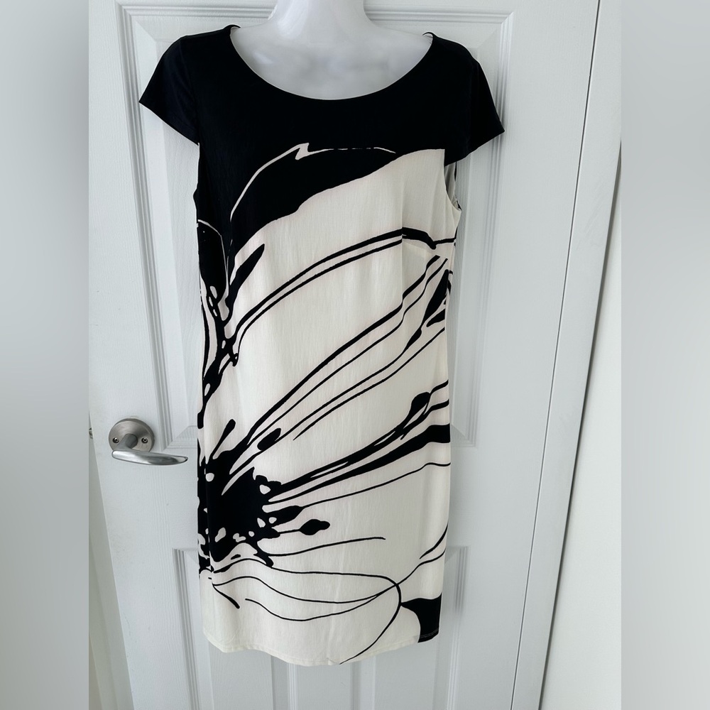 Nine West Black White Classic Artsy Abstract Print Cap Sleeve Women Dress 4